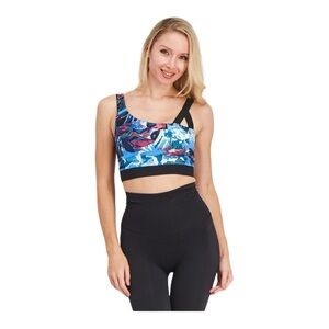 Josie Natori Women's Solstice Asymmetrical Active Crop Cami Blue NWT